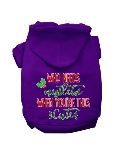 Who Needs Mistletoe Screen Print Dog Hoodie Purple L