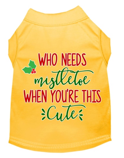 Who Needs Mistletoe Screen Print Dog Shirt Yellow Lg