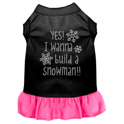 Yes! I want to Build a Snowman Rhinestone Dog Dress Black with Bright Pink Lg