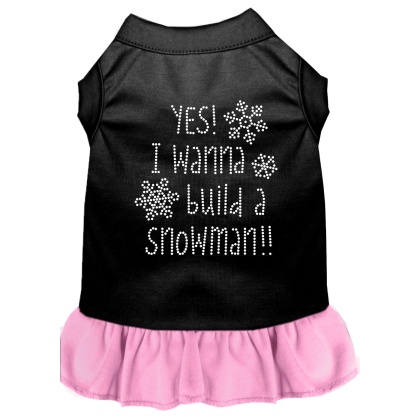 Yes! I want to Build a Snowman Rhinestone Dog Dress Black with Light Pink Lg