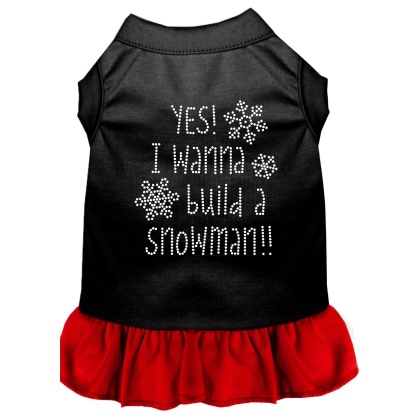 Yes! I want to Build a Snowman Rhinestone Dog Dress Black with Red Lg