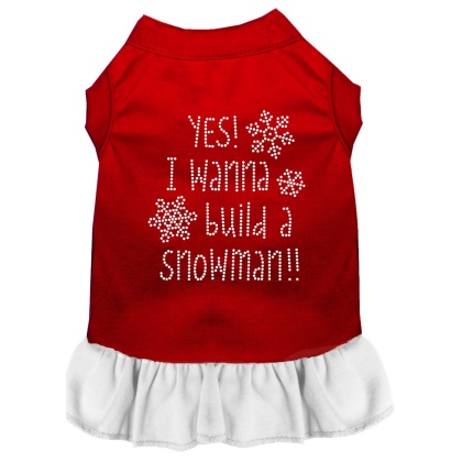 Yes! I want to Build a Snowman Rhinestone Dog Dress Red with White Lg