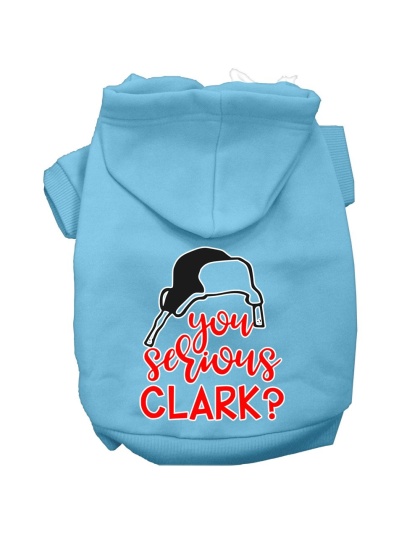 You Serious Clark? Screen Print Dog Hoodie Baby Blue L