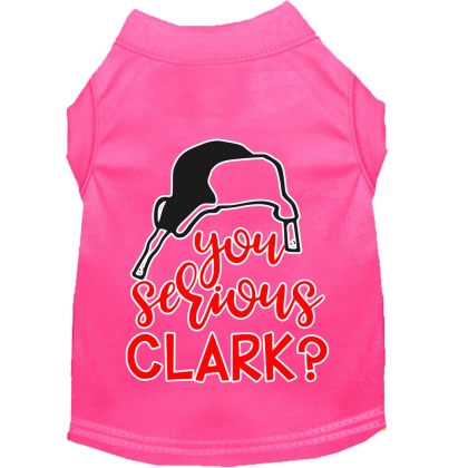 You Serious Clark? Screen Print Dog Shirt Bright Pink Lg