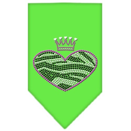 Zebra Heart Rhinestone Bandana Lime Green Large