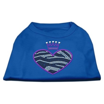 Zebra Heart Rhinestone Dog Shirt Blue Lg