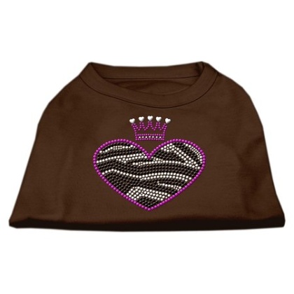 Zebra Heart Rhinestone Dog Shirt Brown Lg