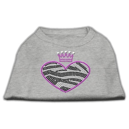 Zebra Heart Rhinestone Dog Shirt Grey Lg