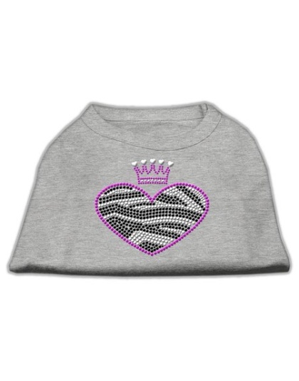 Zebra Heart Rhinestone Dog Shirt Grey Lg