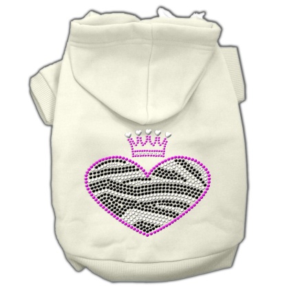 Zebra Heart Rhinestone Hoodies Cream L