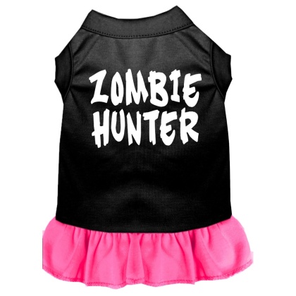 Zombie Hunter Screen Print Dress Black with Bright Pink Lg