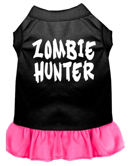 Zombie Hunter Screen Print Dress Black with Bright Pink Lg